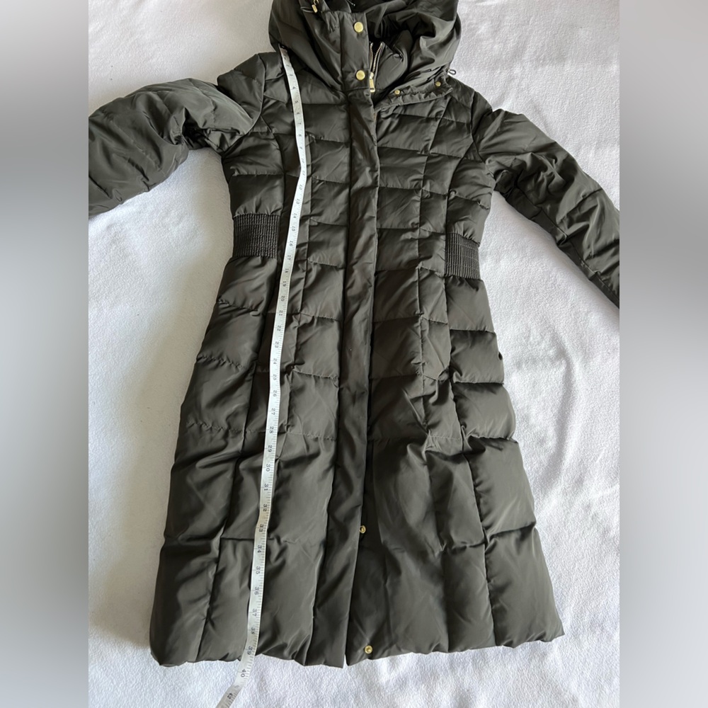 Women's Long Quilted Coat - Olive. Cole Haan size SP - Picture 11 of 15